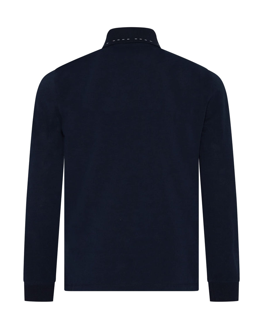 Robinson Cotton & Silk Long Sleeve Jersey Polo Shirt Navy