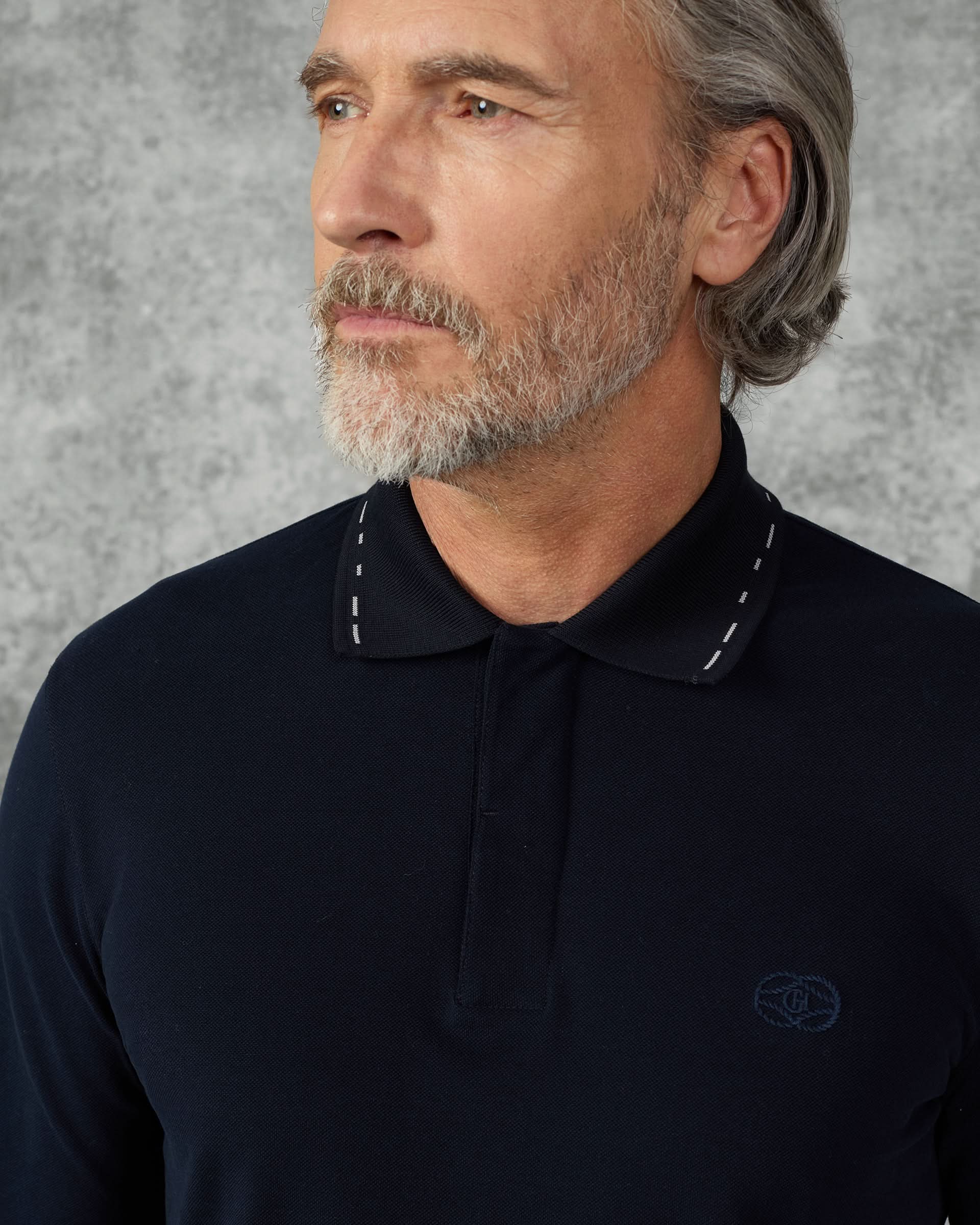 Robinson Cotton &amp; Silk Long Sleeve Jersey Polo Shirt Navy