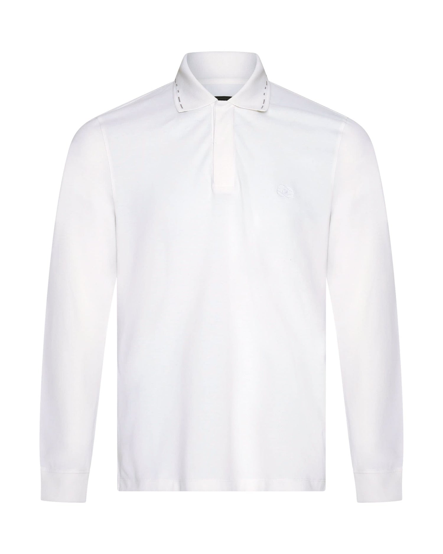 Robinson Cotton &amp; Silk Long Sleeve Jersey Polo Shirt White