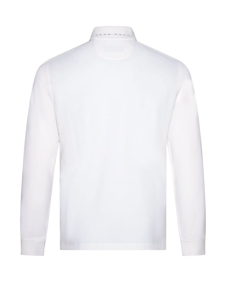 Robinson Cotton & Silk Long Sleeve Jersey Polo Shirt White