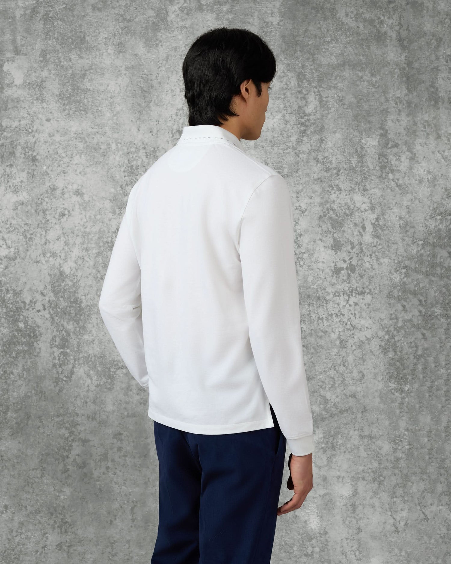Robinson Cotton &amp; Silk Long Sleeve Jersey Polo Shirt White