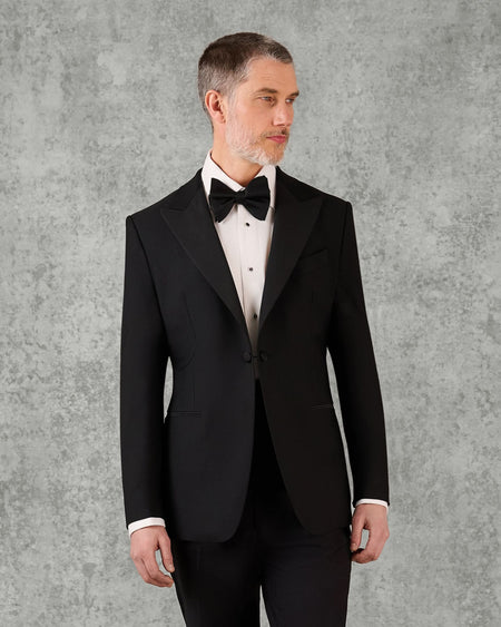 Shelford Wool & Mohair Dinner Jacket in Black Barathea