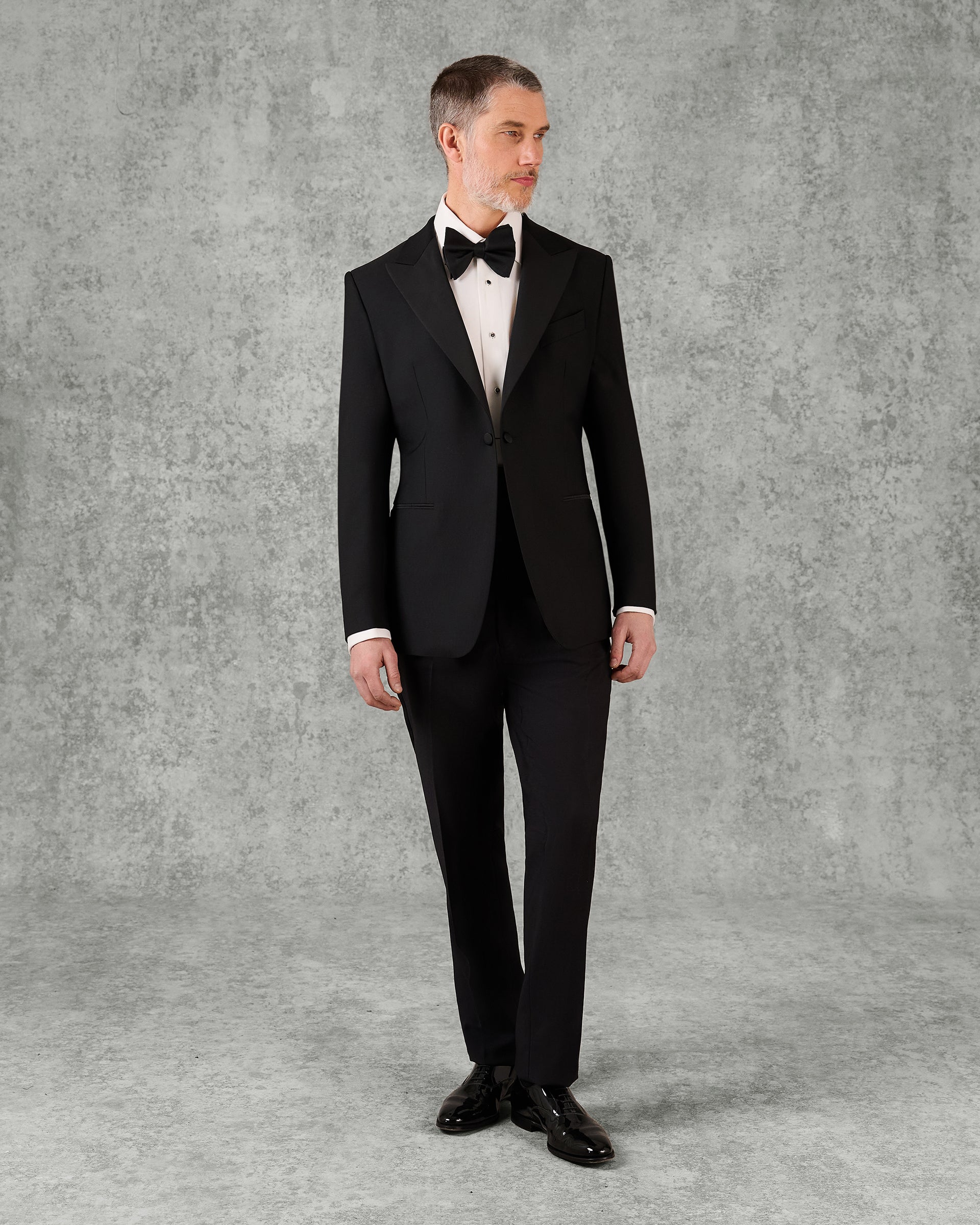 Shelford Wool Mohair Barathea Peak Lapel Dinner Suit Black