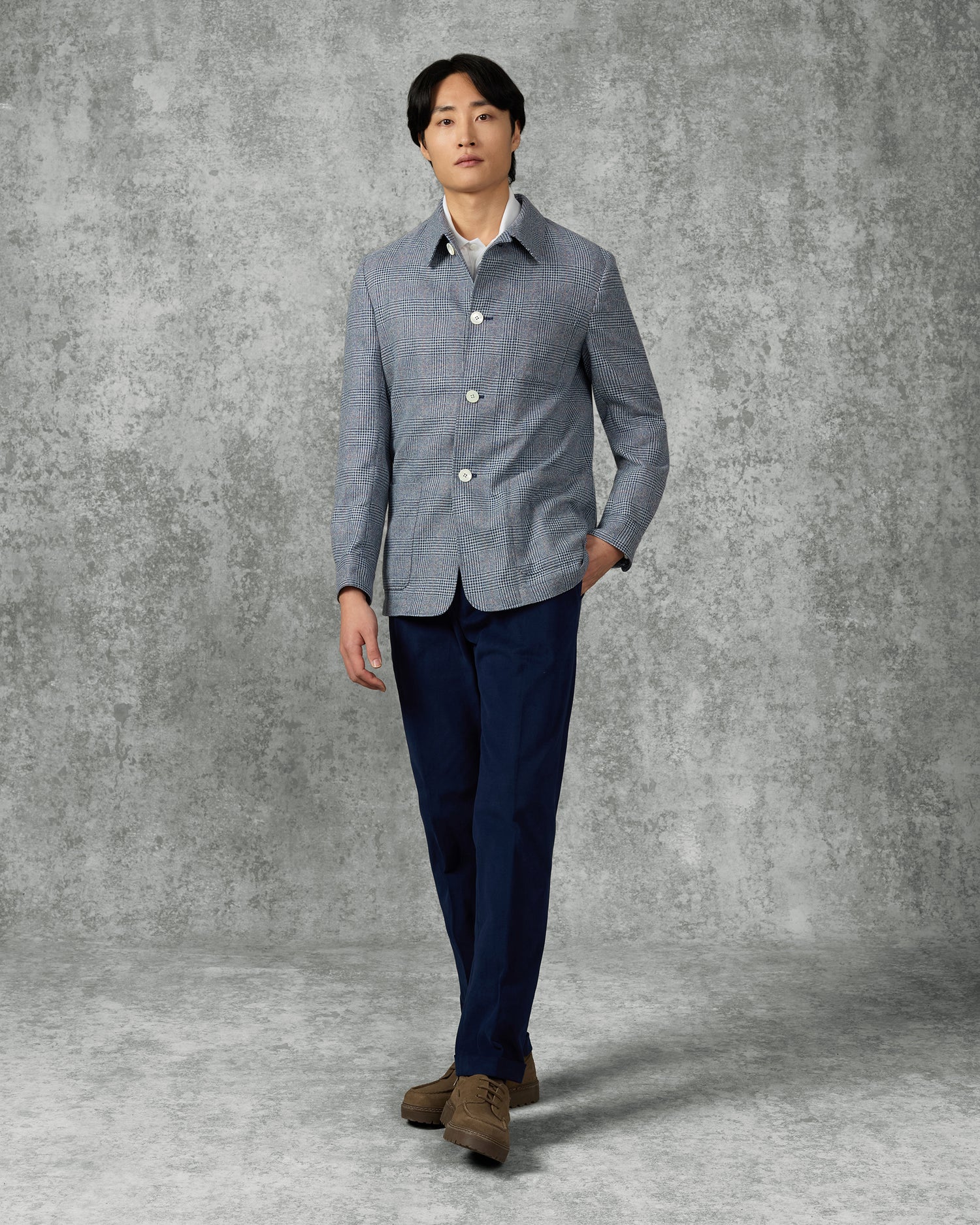 Collins Wool &amp; Silk Checked Shaket Navy