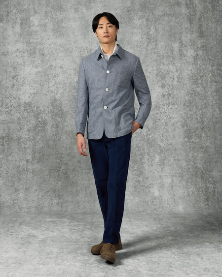 Collins Wool & Silk Checked Shaket Navy
