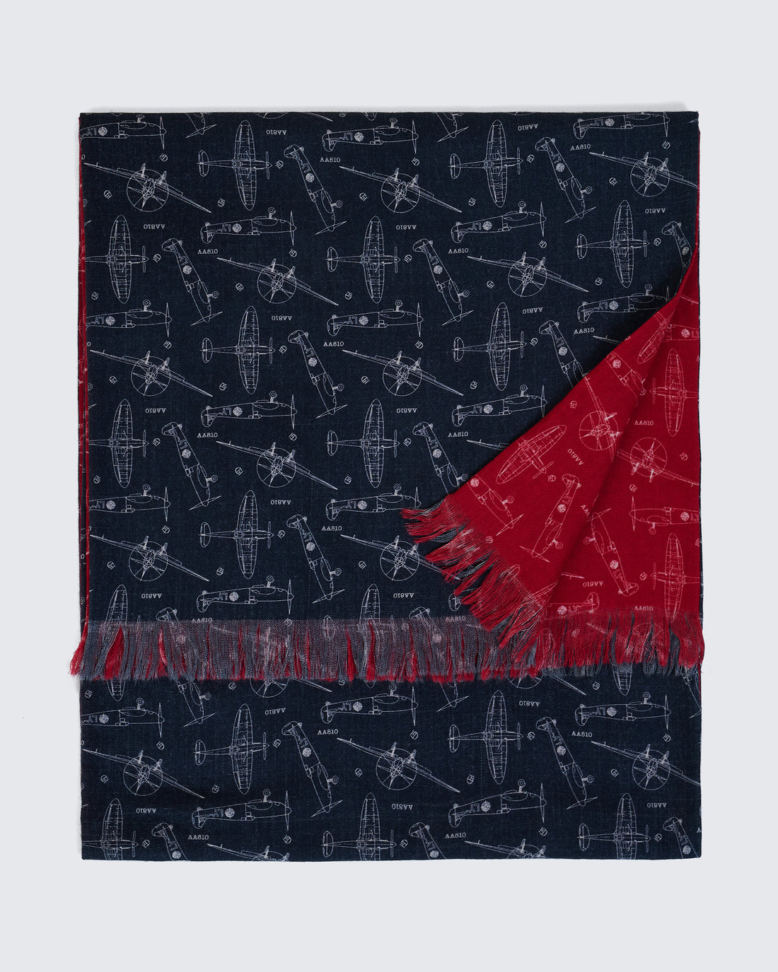 Clavell Navy &amp; Red Plane Woolen Blueprint Scarf