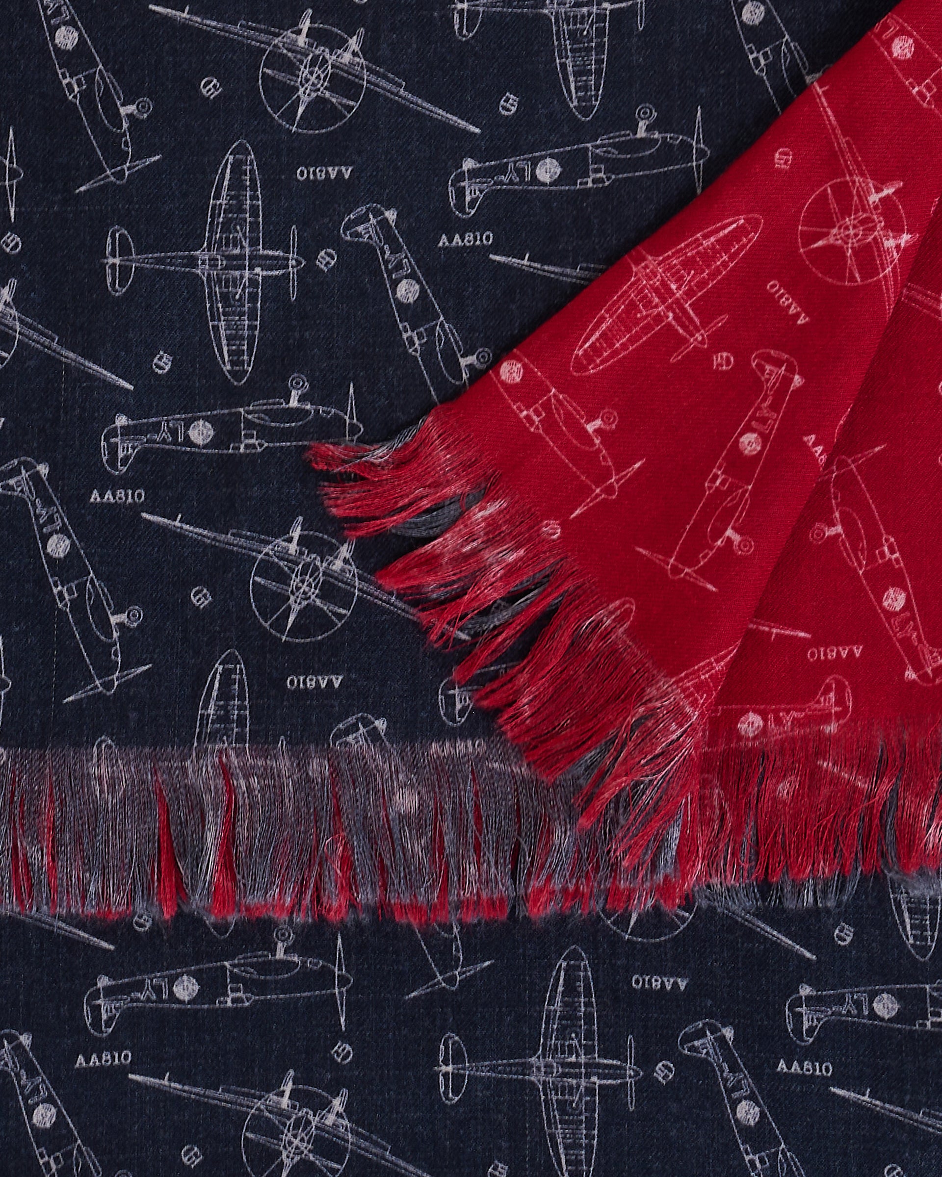 Clavell Navy &amp; Red Plane Woolen Blueprint Scarf