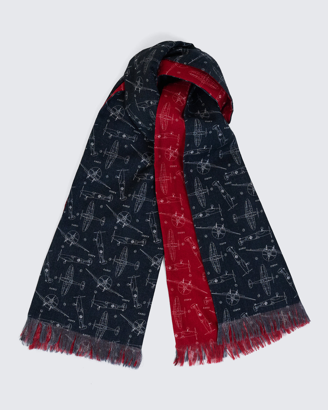 Clavell Navy &amp; Red Plane Woolen Blueprint Scarf