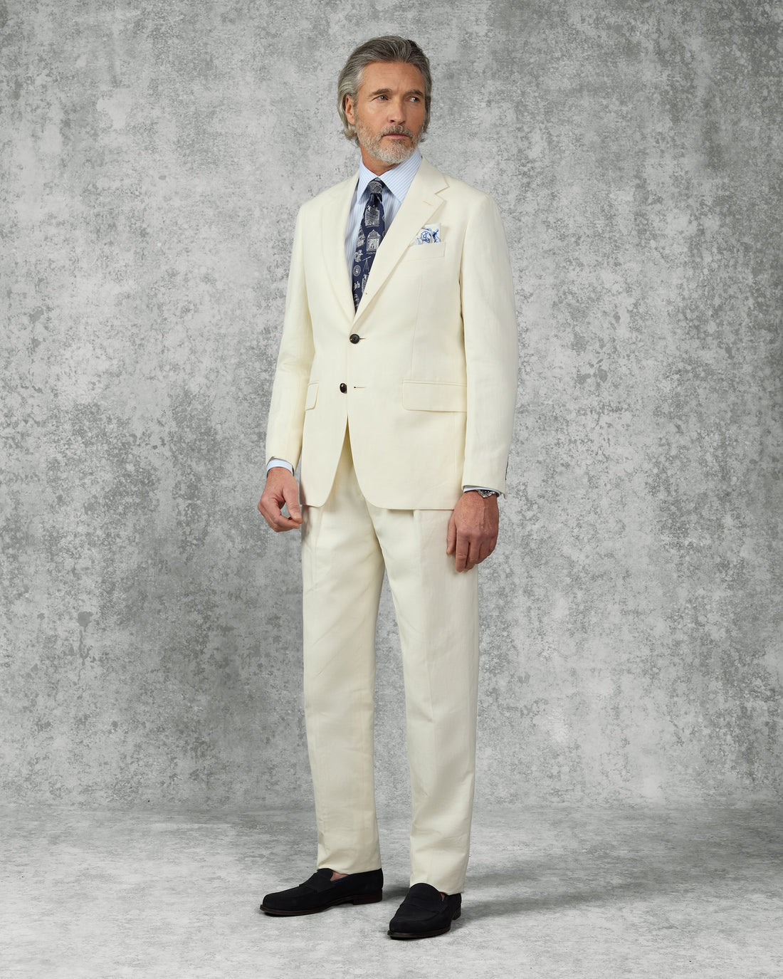 Pearce Cotton &amp; Linen Herringbone Suit White