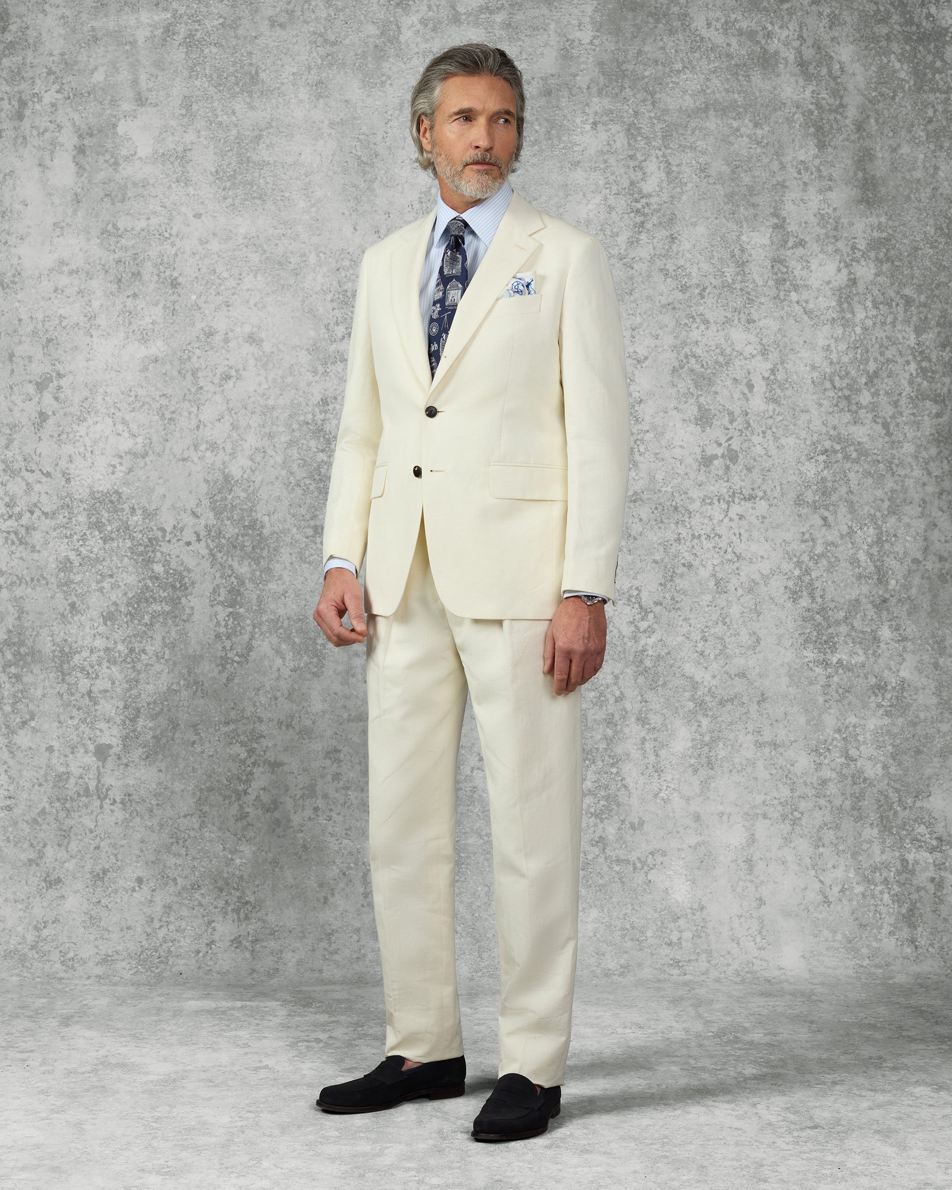 Pearce Cotton &amp; Linen Herringbone Suit White