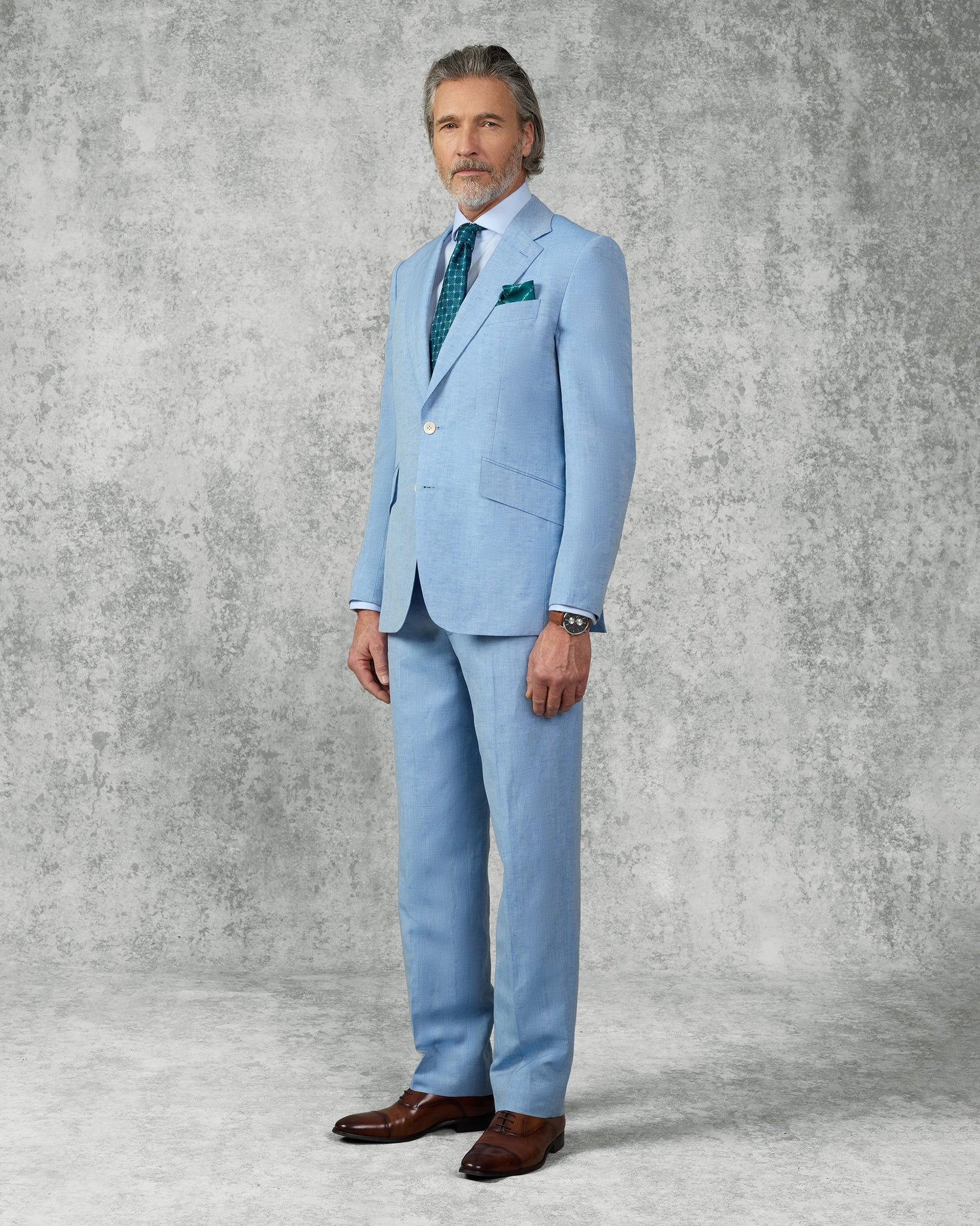 Sullivan Wool &amp; Linen Flecked Suit Light Blue