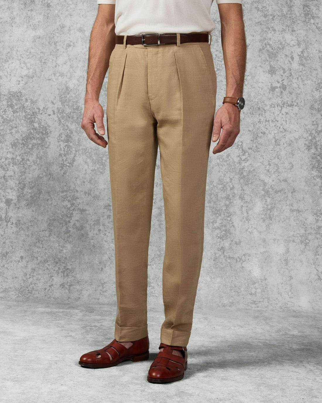 Speke Linen Virgin Wool Stretch Suit Trouser Tan