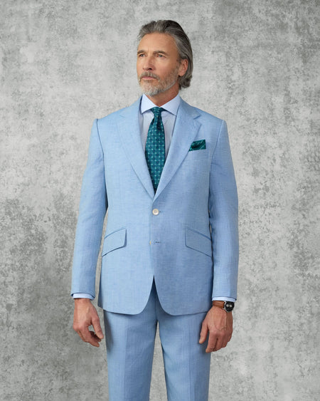 Sullivan Wool & Linen Flecked Suit Jacket Light Blue