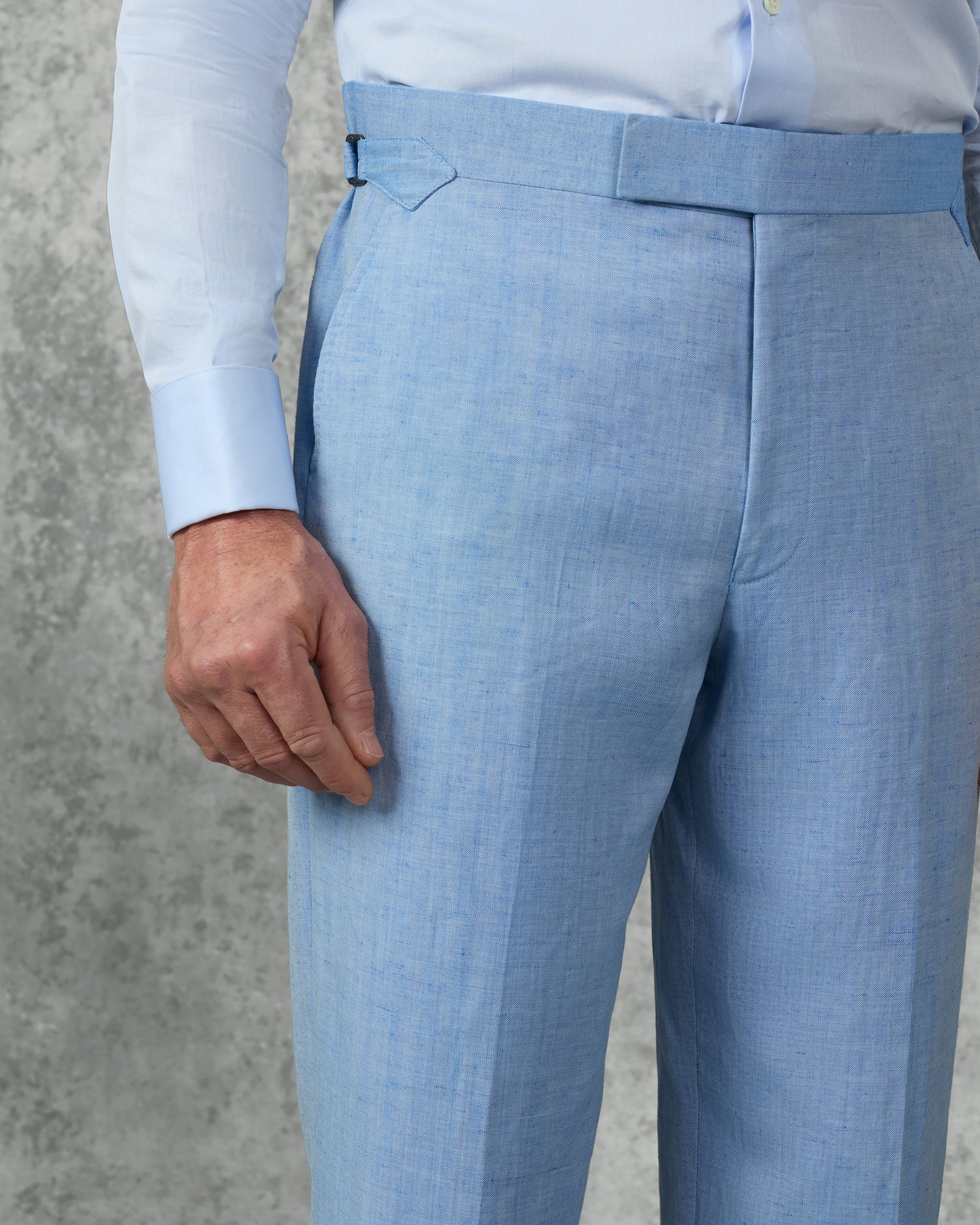 Sullivan Wool &amp; Linen Flecked Suit Trousers Light Blue