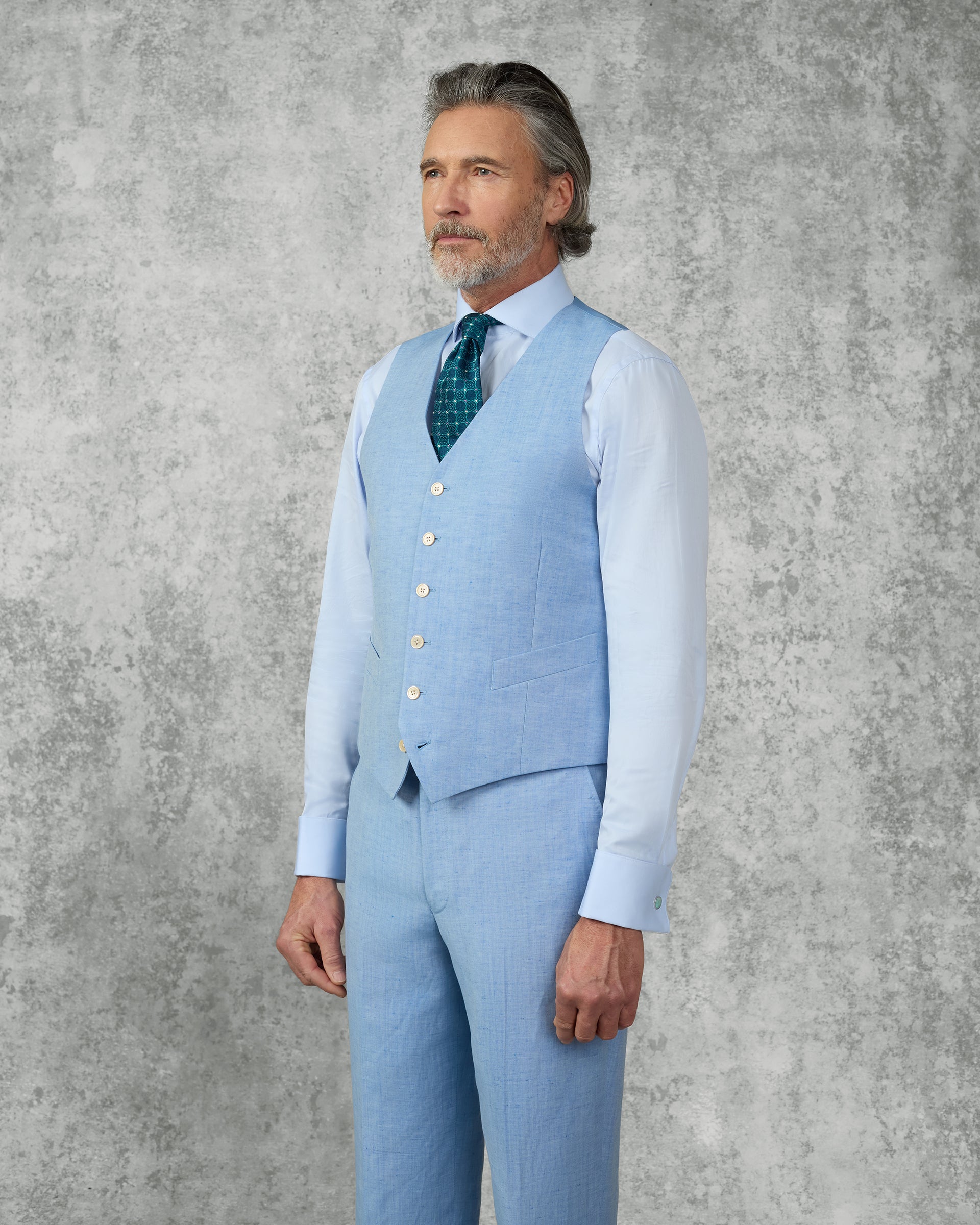 Sullivan Wool &amp; Linen Flecked Waistcoat Light Blue