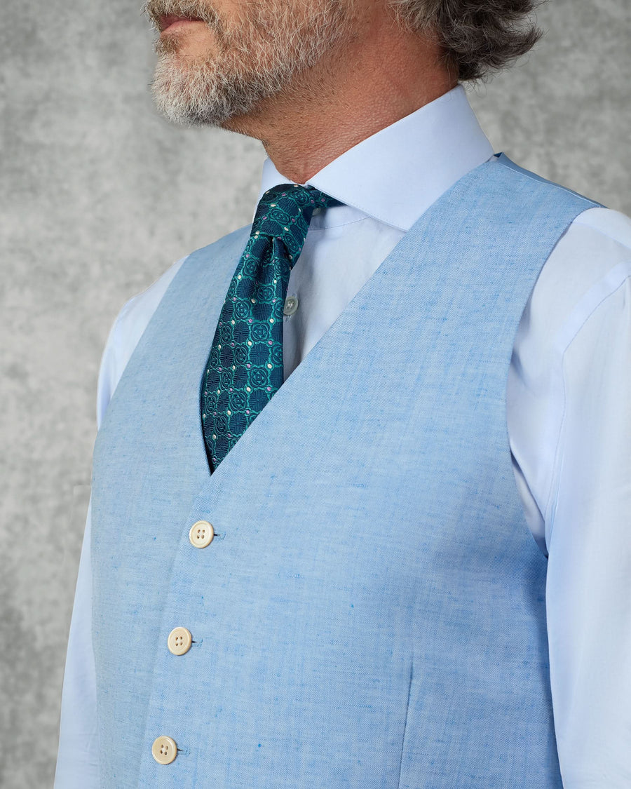 Sullivan Wool & Linen Flecked Vest Light Blue