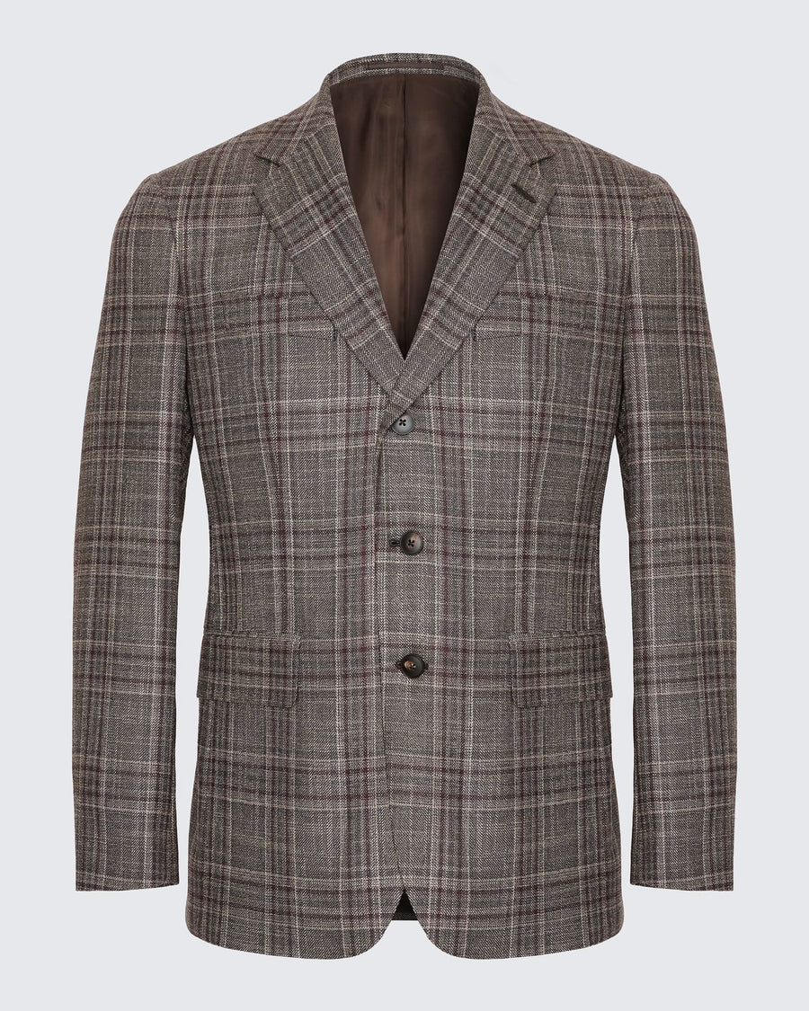 Tavish Check Virgin Wool & Silk Blazer Burgundy
