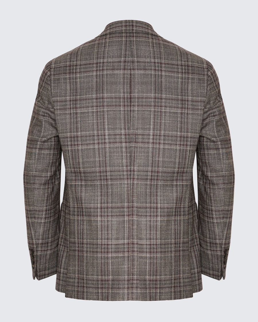 Tavish Check Virgin Wool & Silk Blazer Burgundy