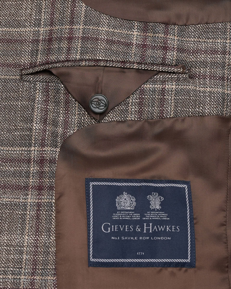 Tavish Check Virgin Wool & Silk Blazer Burgundy