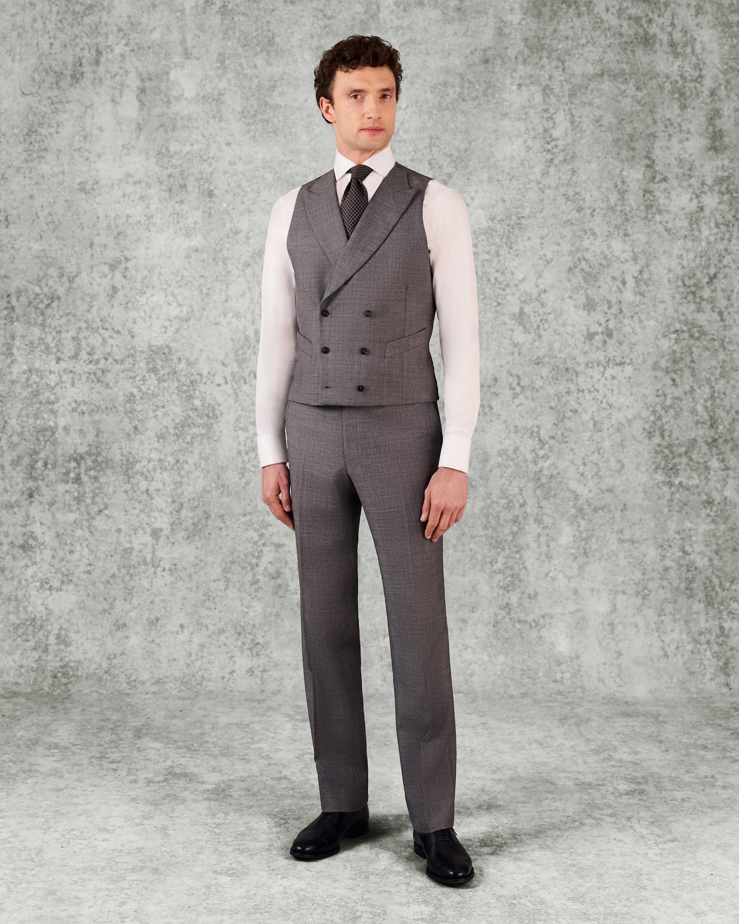 Torlese Double Breasted Virgin Wool Sharkskin Morning Waistcoat Grey