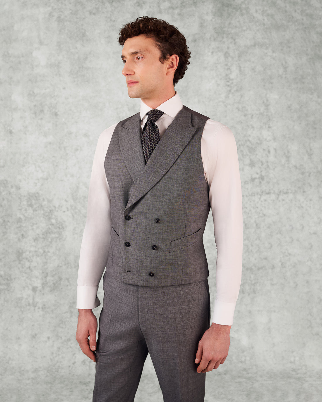 Torlese Double Breasted Virgin Wool Sharkskin Morning Waistcoat Grey