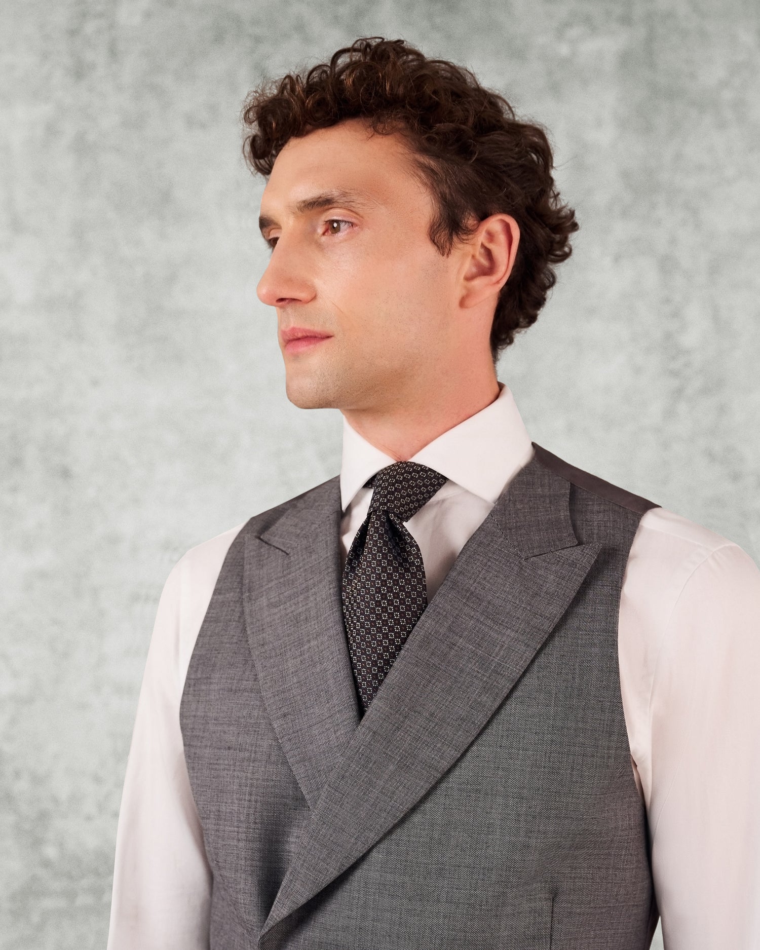 Torlese Double Breasted Virgin Wool Sharkskin Morning Waistcoat Grey