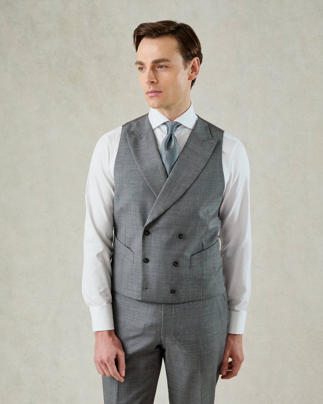 Torlese Double Breasted Virgin Wool Sharkskin Morning Waistcoat Grey