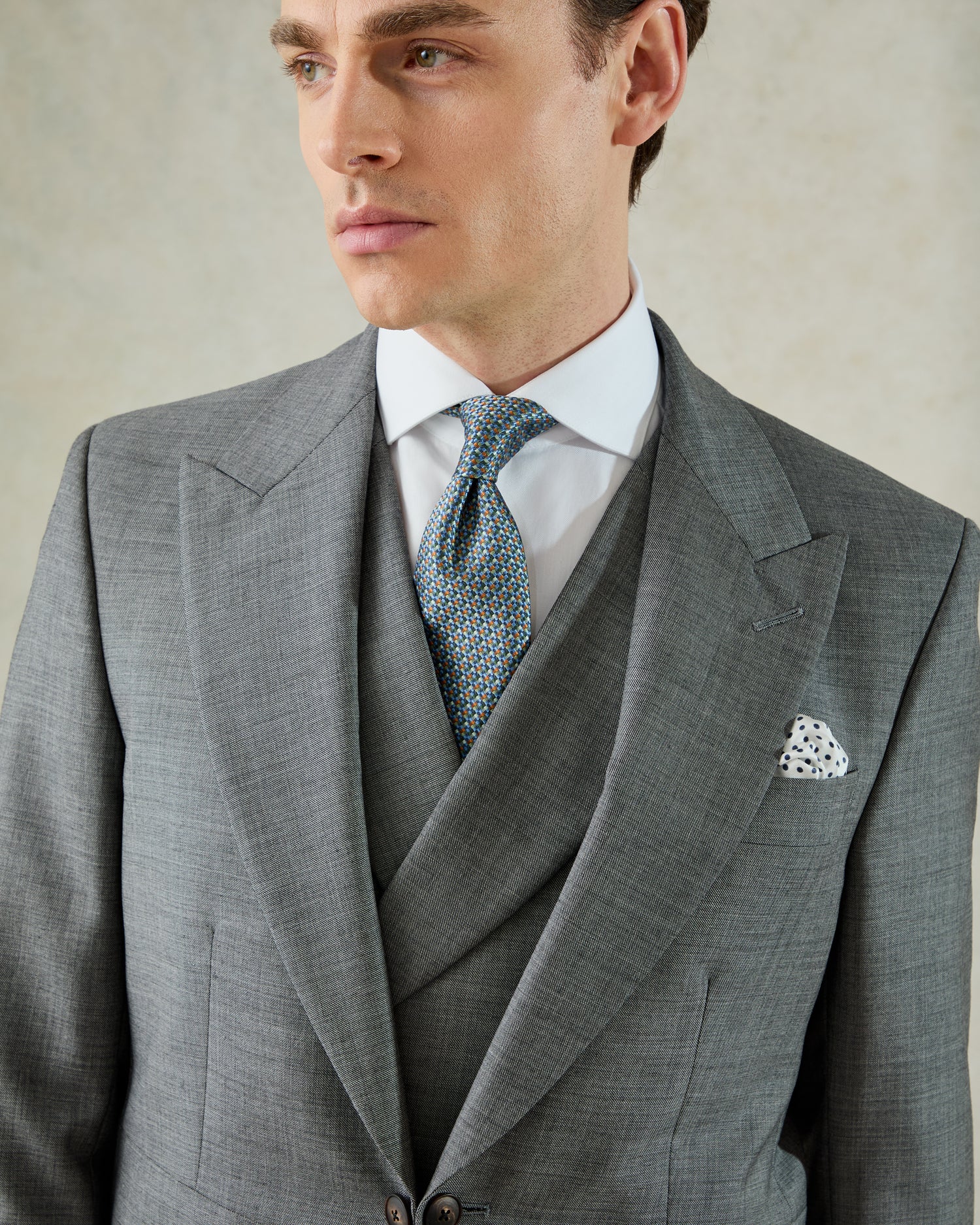 Torlese Double Breasted Virgin Wool Sharkskin Morning Waistcoat Grey