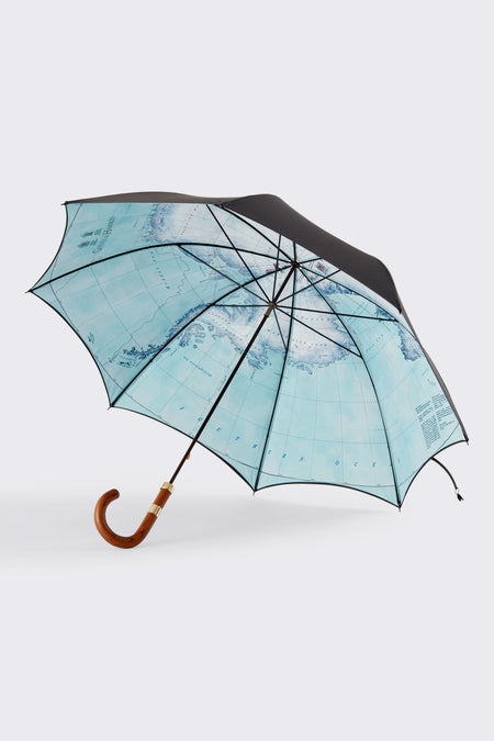 Gieves & Hawkes x Bellerby & Co Globemakers Print Umbrella with Wooden Handle