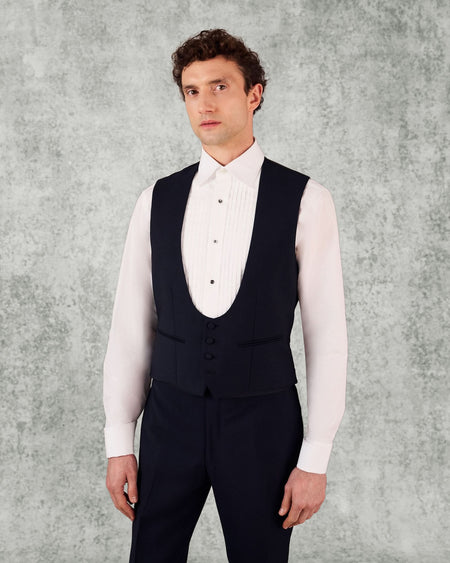 Weldon Wool Mohair Barathea Horseshoe Waistcoat Navy